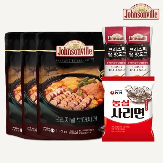쟌슨빌 부대찌개 500g 3개 라면사리 1개 핫도그 1개