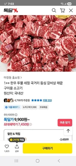 마장동 1++한우투뿔 국거리 200g