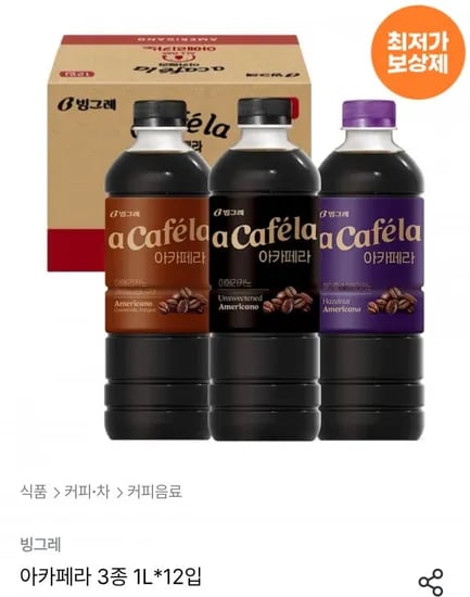 빙그레 아카페라 3종 1L 1개