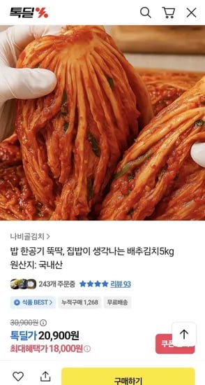 나비골김치 국내산 배추김치 5kg