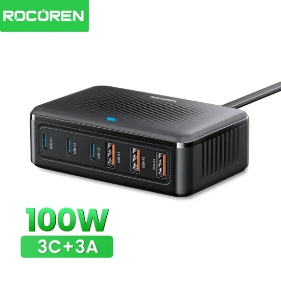 Rocoren USB 100W GaN 충전기 6 포트