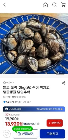 벌교 꼬막 2kg 중사이즈
