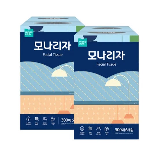 모나리자 미용티슈 300매 6입 2개 총12개