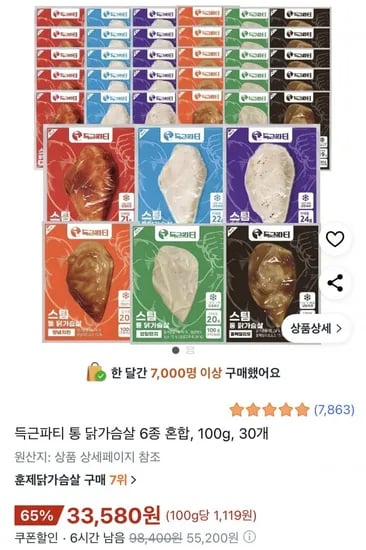 득근파티 통닭가슴살 6종 30개