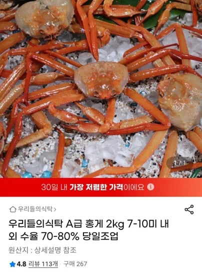 포항 구룡포 자숙 홍게 2kg