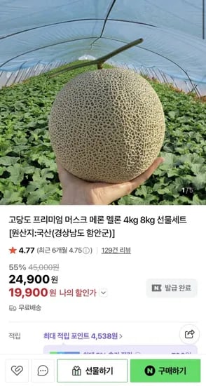 고당도 머스크 멜론 2수 2kg