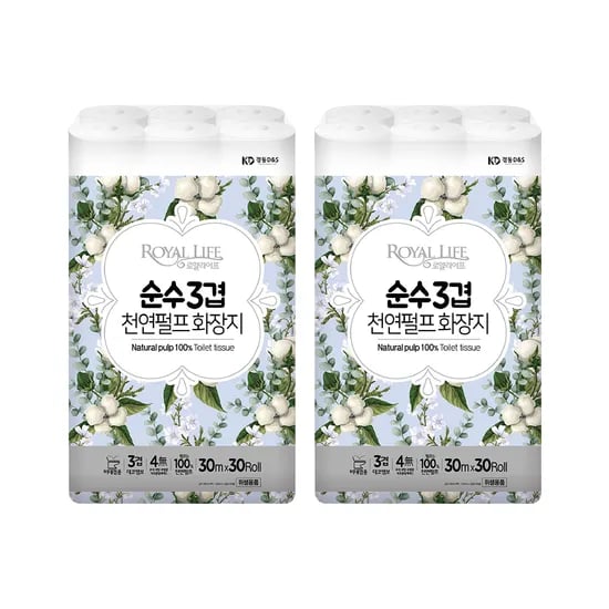 로얄라이프 순수 3겹 천연펄프 화장지 30m 30롤