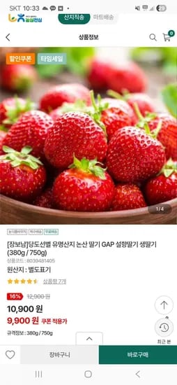 논산 설향딸기 생딸기 380g / 750g