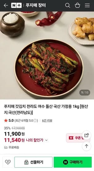 여수 돌산 국산 갓김치 1kg