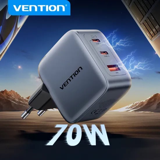Vention 70W GaN 충전기 3포트 C+C+A