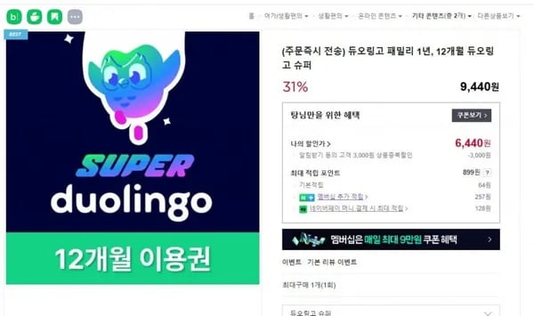 듀오링고 슈퍼 패밀리 1년 12개월