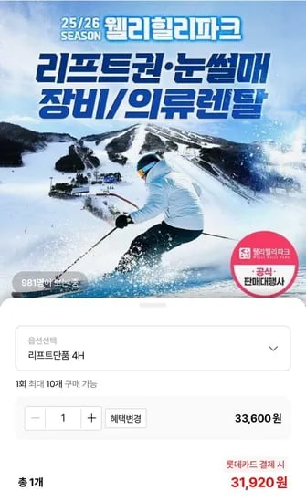 웰리힐리파크 리프트 4시간권