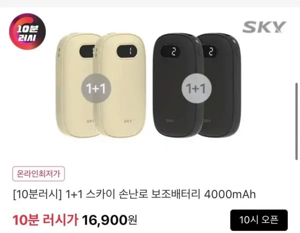 1+1 스카이 손난로 보조배터리 4000mAh (16,900원/무료)