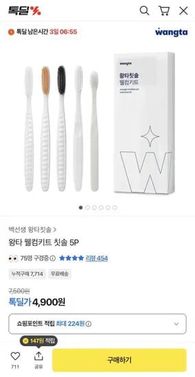 왕타 웰컴키트 칫솔 5P