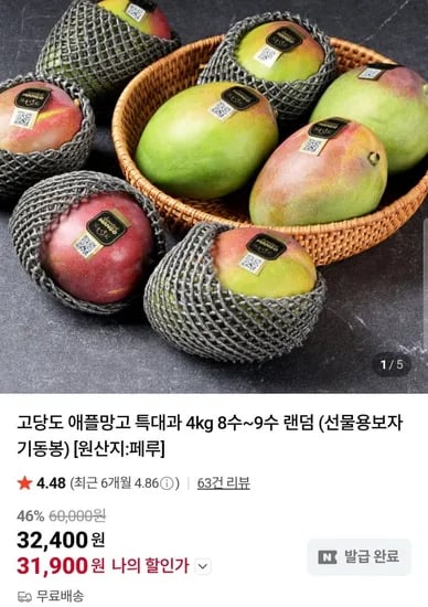 애플망고 특대과 8-9수 4kg