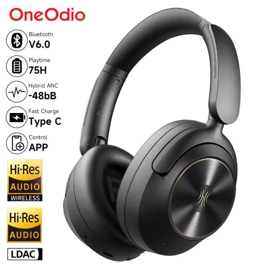 OneOdio A6 ANC 무선 블루투스 6.0 헤드폰 48dB 하이브리드 액티브 노이즈 캔슬링 오버이어 헤드셋