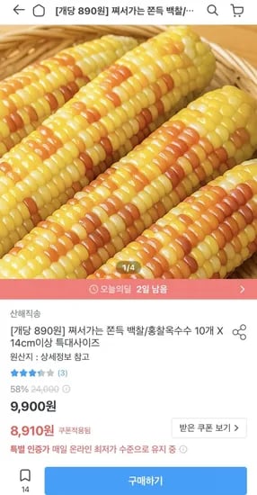홍찰옥수수 특대 10개 (8,910원/무배)