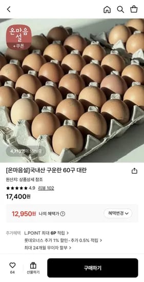 국내산 구운란 60구 대란 (2,950원/무료)1
