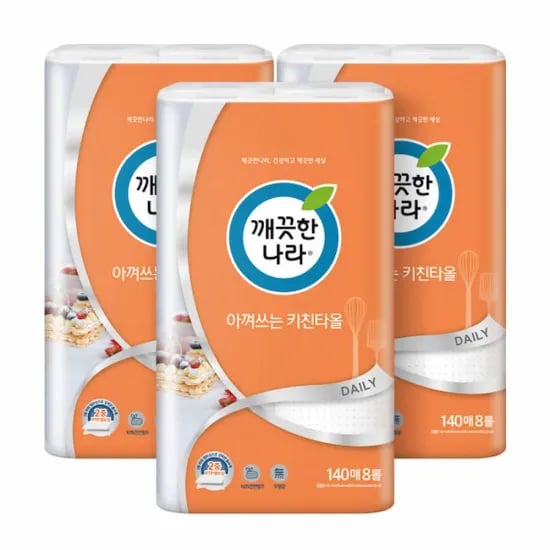 깨끗한나라 아껴쓰는 키친타올 140매 8롤 3팩