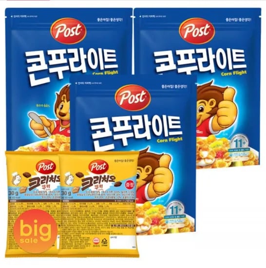 포스트 콘푸라이트 시리얼 600g 3개+크리치오 쿠키 30g 2개 (0,330원/무료)1