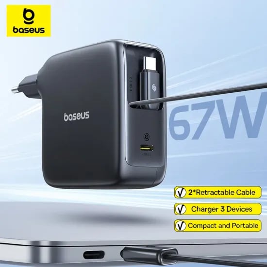 Baseus 67W GaN 릴 케이블 충전기