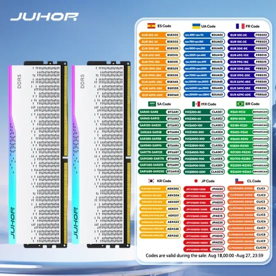 킹뱅크 16GBx2 $48, 24GBx2 $89.6, 24GBx2 6,800Mhz $95.9 JUHOR 16GBx2 $39.32