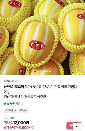 가정용 성주 참외2kg (11,900원/무료)