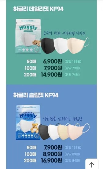 허글리 KF94 새부리형마스크 100매