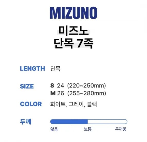 미즈노 단목 양말 7켤레 (9,990원/무료)