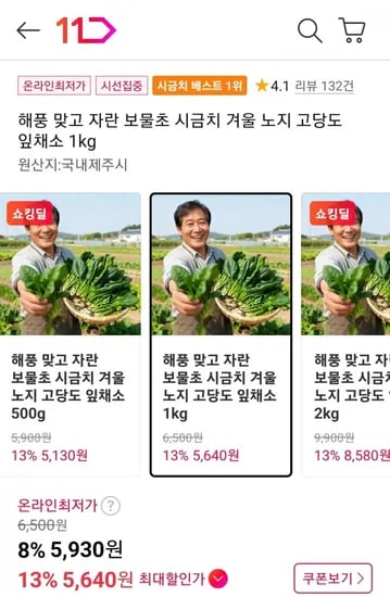 국내산 보물초 시금치 1kg (5,60원/무료)4