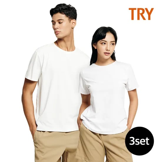 트라이 면 00% 남녀공용 라운드 티셔츠 3매 (10,940원/무료)1