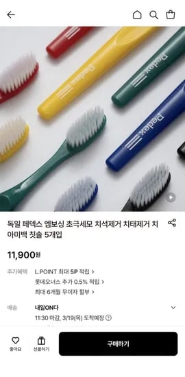 독일 페덱스 엠보싱 초극세모 치아미백 칫솔 5개입 (11900/무배)