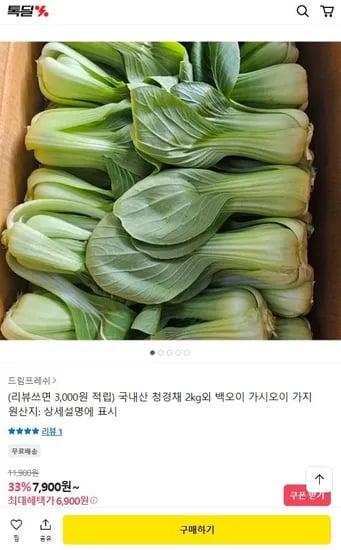 국내산 청경채 2kg (6,900원/무료)