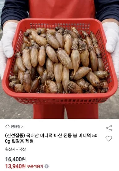 국내산 미더덕 마산 진동덕 500g 횟감용 제철(13,940원/무료)