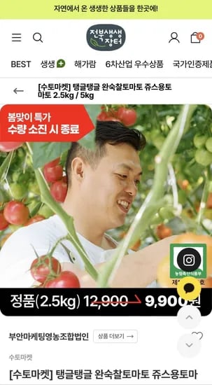 완숙찰토마토 쥬스용토마토 2.5kg (7,920/무료)