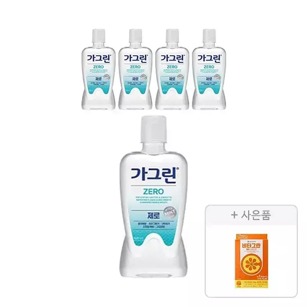 가그린 제로 820ml, 5개 + 증정 비타그란 오렌지맛 56구(티멤7,720원/무료)1