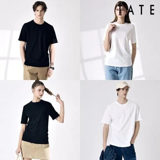26SS 테이트 튜블러 오가닉 티셔츠 7종 (블랙+화이트/화이트) (30,530원/무배)
