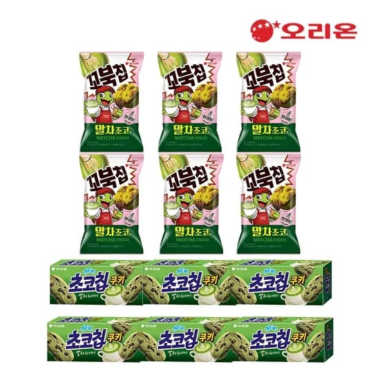 오리온 꼬북칩 말차초코맛 68g 6개 + 초코칩쿠키 말차라떼 104g 6개 (13,790원/무료)