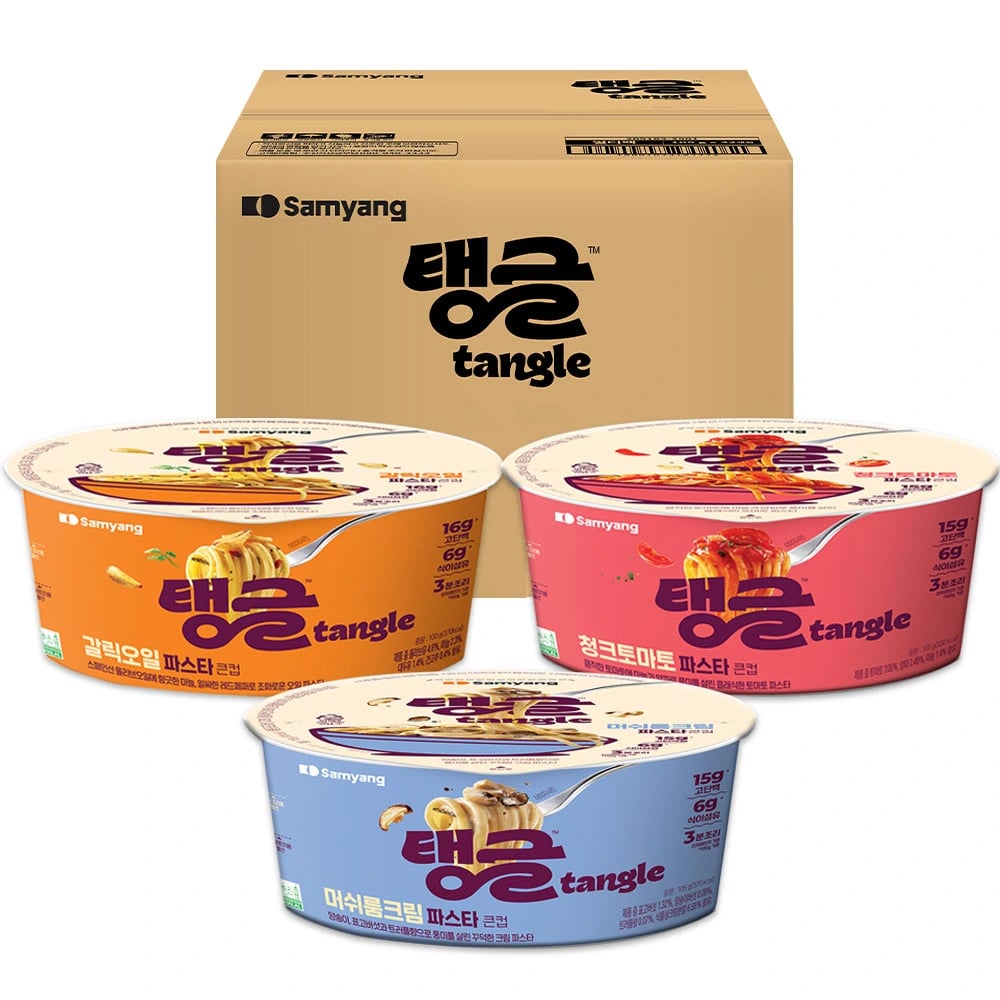 삼양 탱글 단백질파스타 큰컵 x 16개 3종 (머쉬룸크림,갈릭오일,청크토마토 택 1) (11,900원/무배)
