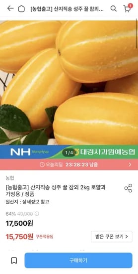 성주 꿀참외 2kg(소과/13-16입) 가정용 (토스 1,175원/무료)4