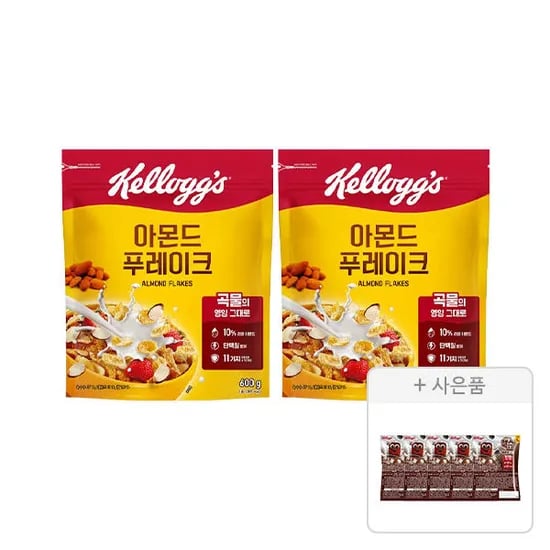 켈로그 아몬드 푸레이크 600g, 2개 + 증정(첵스초코 쿠키앤크림 30g, 5개)(10,360원/무료배송)