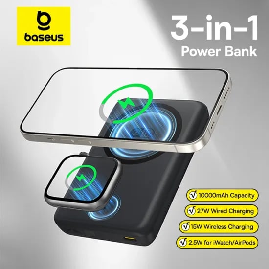 베이스어스 27W 3-in-1 자기 보조배터리 10000mAh