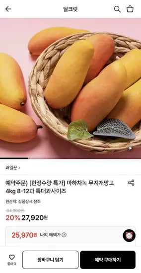 마하차녹 무지개망고 4kg 8-2과 특대과사이즈 (25,970원/무료)1