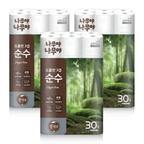 나무야나무야 도톰한3겹순수 화장지 27M x 30롤 3팩 (23,910원/무료)