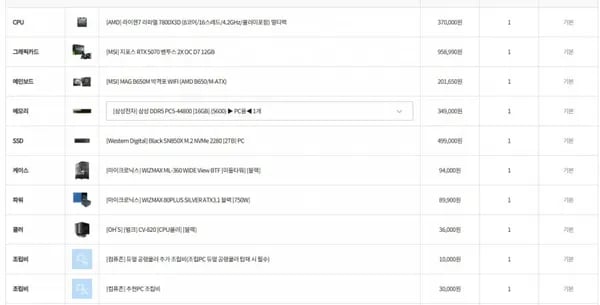 AMD 7800X3D + NVIDIA RTX5070 완본체 외