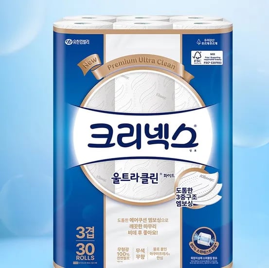 크리넥스 3겹 울트라클린 화이트 25Mx30롤 2팩 화장지 휴지