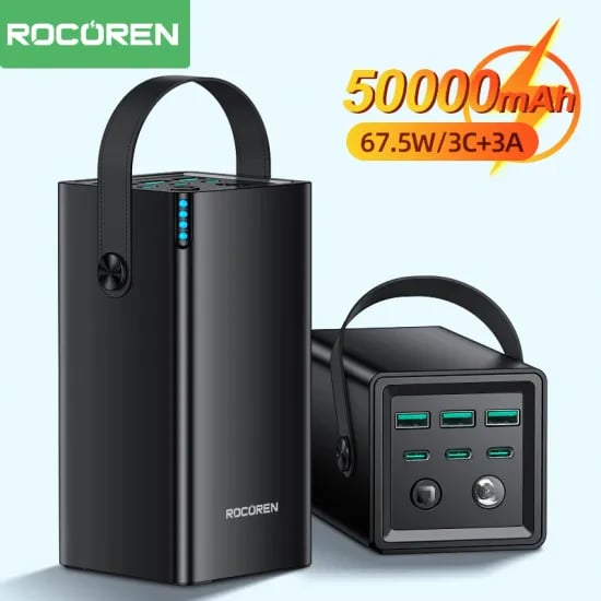 Rocoren 고속 충전 보조배터리 50000mAh 67.5W 3A+3C