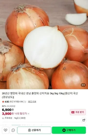 국내산 경남 햇양파 3kg