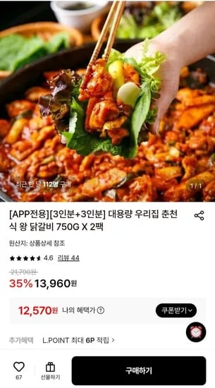 춘천식 왕 닭갈비 750g X 팩 외 다양 2개