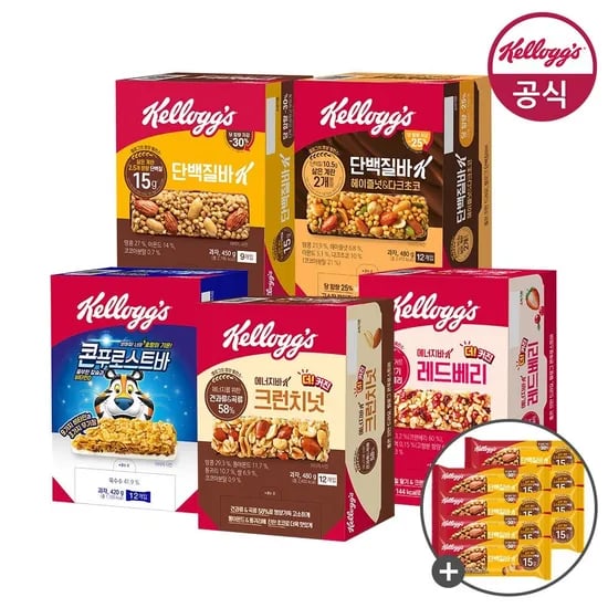 켈로그 에너지바 크런치넛 40g x 6개 + 레드베리 35g x 6개 + 증정 8개 (10,440원/무료)